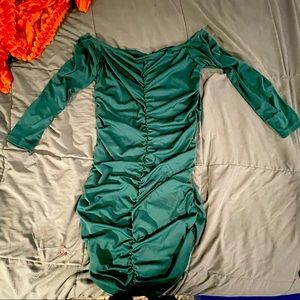 Ruched Green Off Shoulder Dress